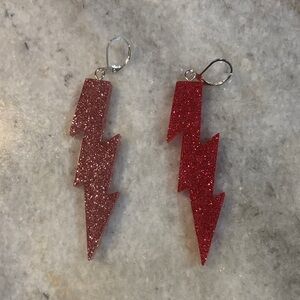 Funky mismatched Pink Glitter Lightning Bolt Earrings